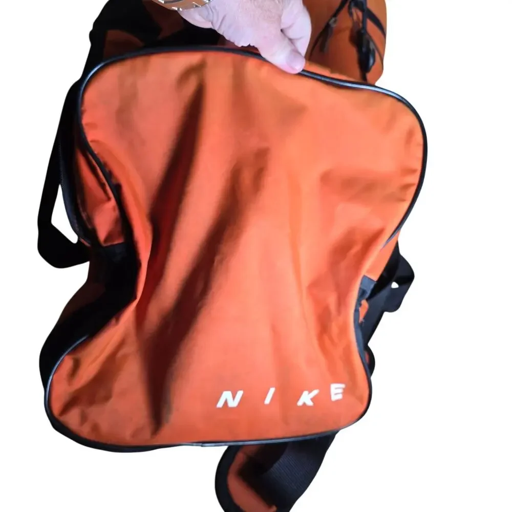 Nike Swoosh Gym Travel Duffle Bag Multiple Compartments Adjustable Strap Orange